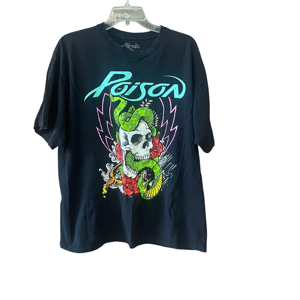 Poison Mens XL Black Graphic Tee Skull Snake Tattoo Art Music Band T Shirt